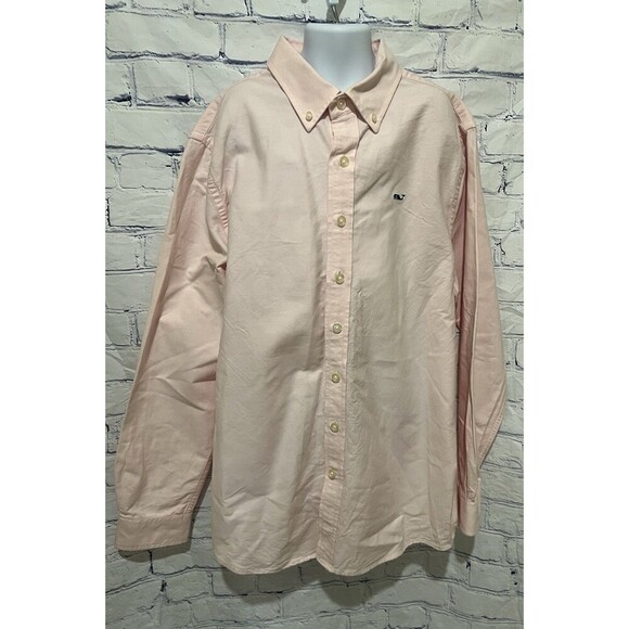 Vineyard Vines Whale Shirt Kids Boys Large 16 Pink Button Cotton Blend - Picture 1 of 6